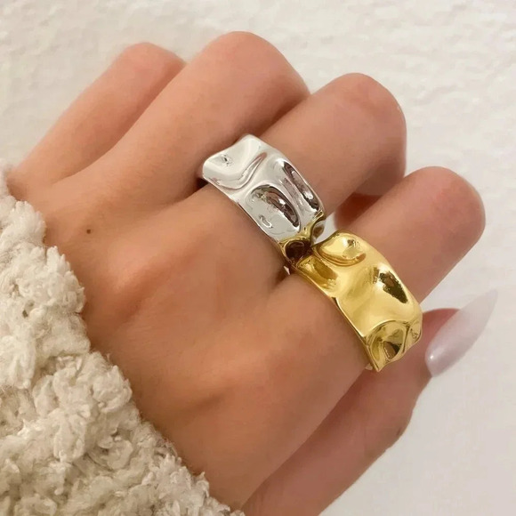 925 Sterling Silver Chunky Ring Thick Bold Geometric Textured Statement Ring - Picture 1 of 9